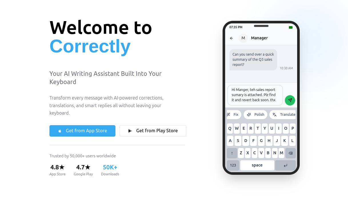 Correctly - AI Writing Assistant Built Into Your Keyboard